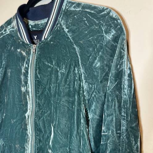 American Eagle 363- Blue Retro Style Crushed Velvet Bomber Jacket