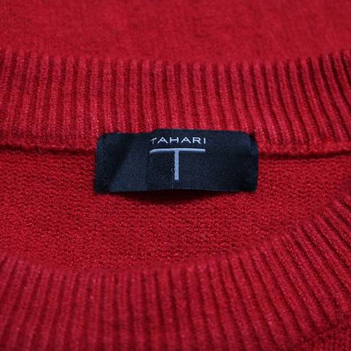 T Tahari  Crewneck Split Hem Pullover Sweater Red Long Sleeves Size M