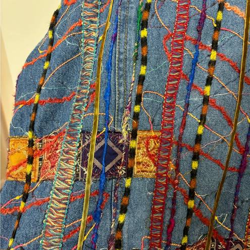 Coldwater Creek Vintage  Denim Jacket with Colorful Appliqué Design - Size XL