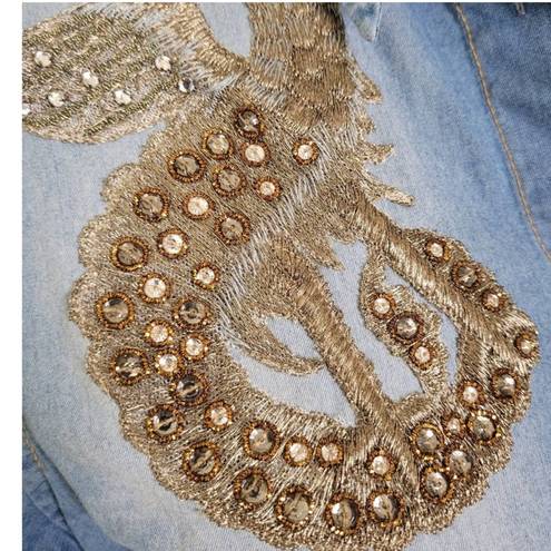 Dolce & Gabbana  size 38 dragon embellished denim button down shirt