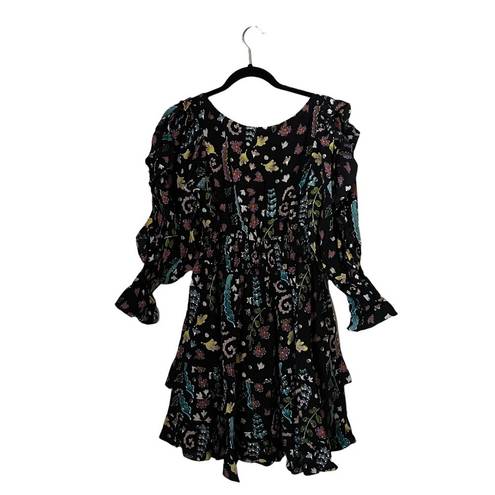 Cynthia Rowley 
HOLLY SMOCKED WAIST RUFFLE DRESS
- BLACK FLORAL, New With Tags