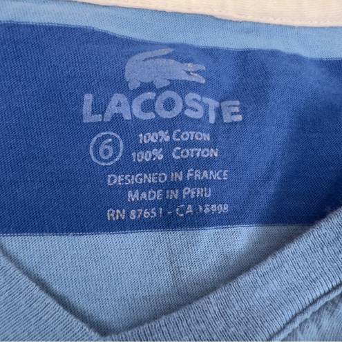 Lacoste  Size 6 V-Neck Dark & Light Blue Short Sleeve T-Shirt w/Alligator…