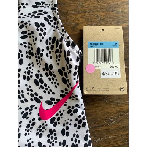 Nike Bikini Top Swimsuit Zipper Crop Party Dots Black White Hot Pink M $56 NEW