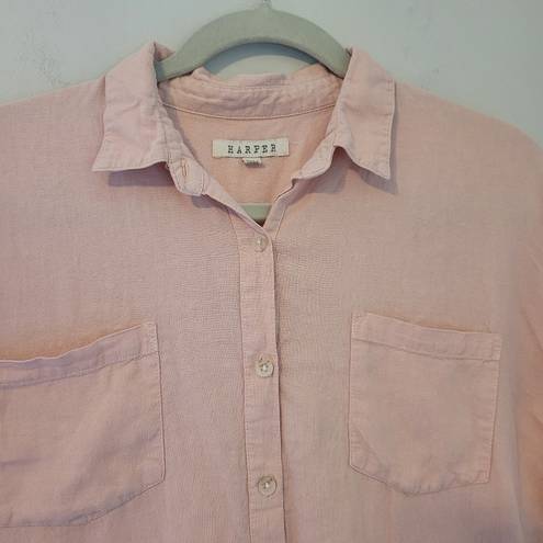 Harper  Peach Open Back Short Sleeve Linen Blend Button-Up