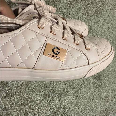 Guess G by  Pink Blush Lace Up Leather Quilted Sneakers Shoes Flats Size 9