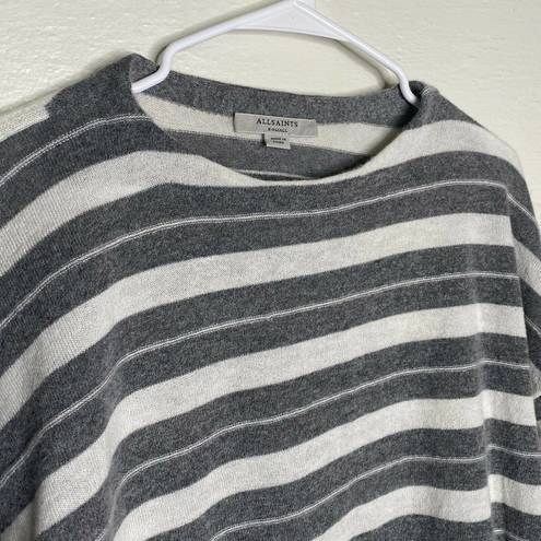 All saints Womens Cassia Jumper Gray White Stripe Boat Neck Wool Sweater…