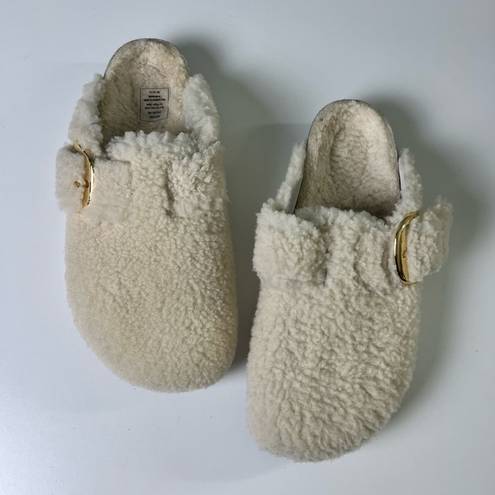 Birkenstock  Boston Big Gold Buckle Teddy Sherpa Clogs Cream 8