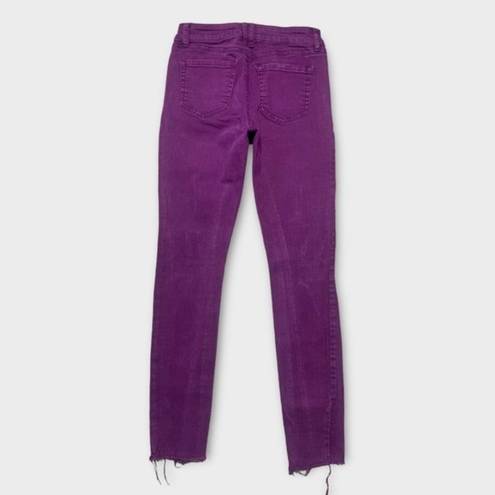 Harper Plum Purple Distressed Knee Raw Hem Skinny Jeans Womens Size 27