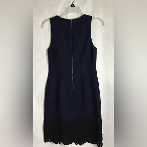 Rebecca Taylor   Navy Blue Sleeveless Fit & Flare W/ Black Lace Around The Bottom