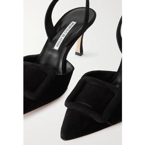 Manolo Blahnik  Maysli 70 Buckled Suede Slingback Pumps in Black