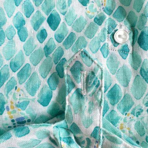 Charter Club  Women 100% Linen Button Front Pastel Sea Horse Shirt Top Aqua Sz M