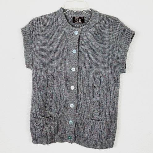 Vintage Blue  Grey Knit Short Sleeve Button Up Sweater