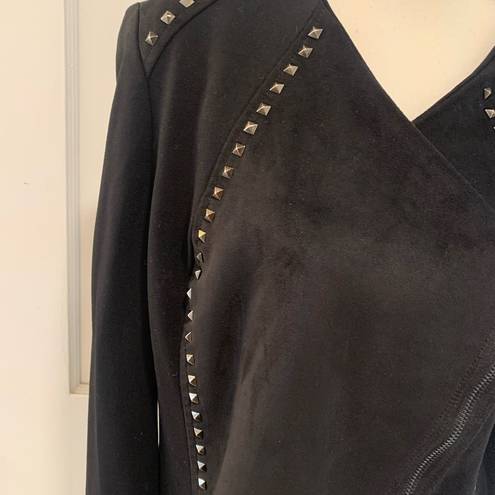 Cache  | suede black embellished asymmetrical zip blazer size large