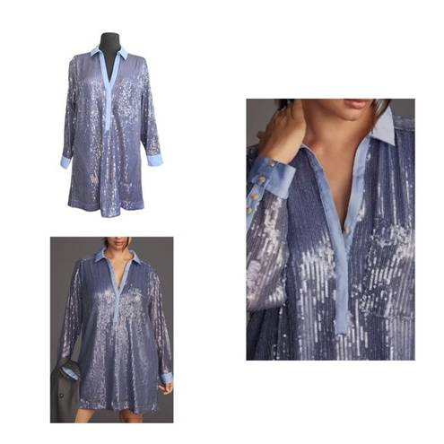 Pilcro  Long-Sleeve Sequin Mini Shirt Blue Dress. | Small