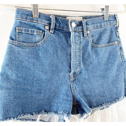 Everlane  The Cheeky Cutoff Fray Raw Hem Button Fly Denim Jean Shorts Blue 2