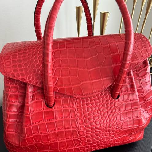 Patricia Nash  Notely Croco Embossed Leather Flap Satchel-Papaya