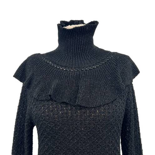 Krass&co  Ruffled-Trim Turtleneck Sweater in Black Size Small