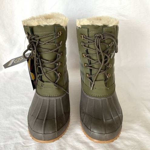 Khombu  Faux Fur Duck Boots Booties Kathleen Waterproof Olive Green Sz 11 New