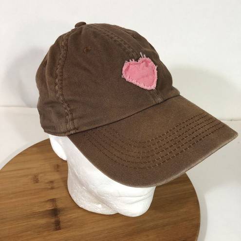 Life is Good  Women’s Pink Heart Appliqué Brown Cotton Baseball Cap One Size