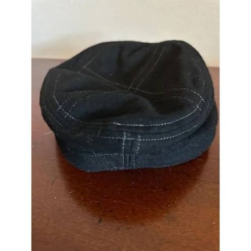 Juicy Couture  Military Cadet Newsboy Hat Cap Black Wool Gold Button y2k