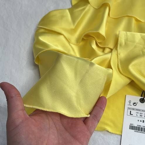 ZARA  Yellow Ruffle High Neck Yellow Tank Top Size Large