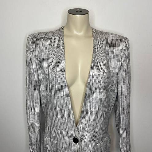 Houndstooth Sasson Blazer Jacket 8 Herringbone  Knit V-Neck Business Casual Chic