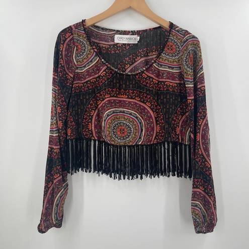 Gypsy Warrior  Top Size Medium Fringe Long Sleeve Crop Boho Bohemian Cropped