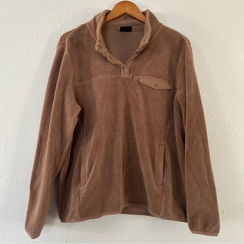 32 Degrees Heat  Tan Brown Midweight Snap Arctic Fleece Pullover Large Comfy