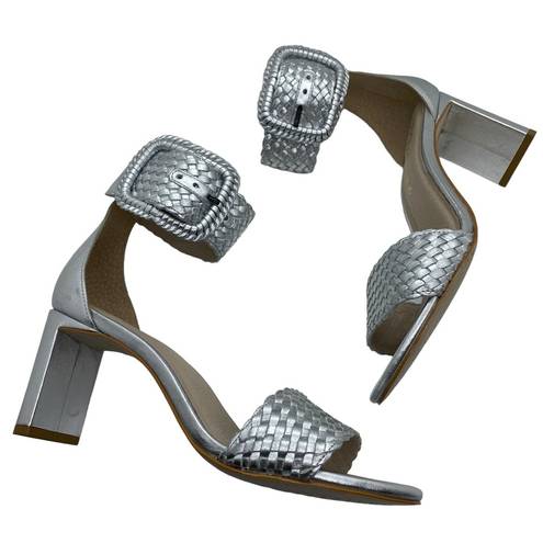 Matisse Footwear Matisse New Hope Woven Leather Sandal Silver Metallic Heeled Sandals, size 7