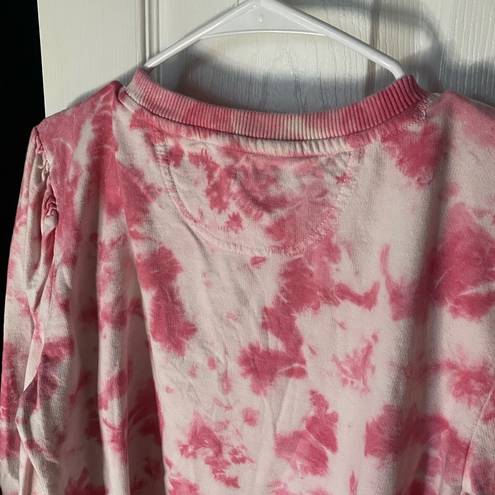 DKNY Jeans Pink and White Water Color Acid Wash 100% Cotton Sweater