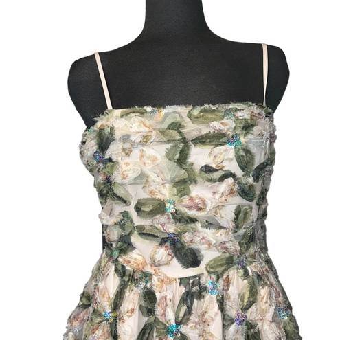 Entro New Olive Floral Square Neck Dress  Size Medium