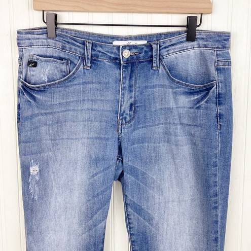 Kancan KC11046 Mid Rise Torn Straight Cropped Leg Stretch Denim Blue Jeans 28