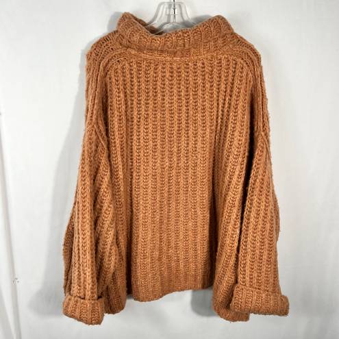 Free People Fluffy Fox Chunky Knit Light Orange Cowl Neck Sweater Wool Alpaca L