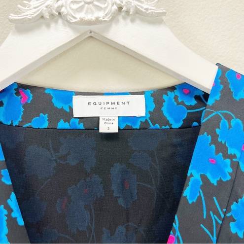 Equipment  Collie Floral Faux Wrap Blue Print Crepe Dress Size Small S