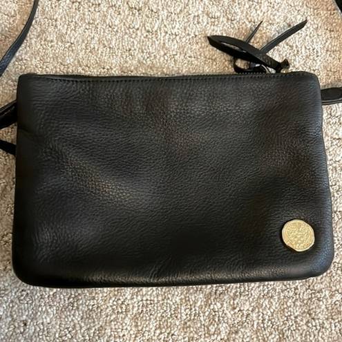 Vince Camuto  Black Leather Double Zipper Pocket Crossbody Purse Handbag