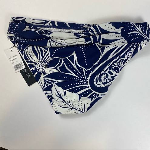 La Blanca  Bikini Swim Bottoms Women Size 10 Blue White Banded Hipster Tropical