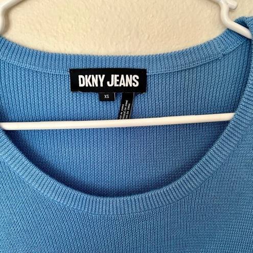 DKNY Jeans Women XS Blue Knot Sweater Logo Crop Fitted Long Sleeve Knit Comfy