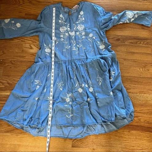 Philosophy  Dress Chambray‎ Embroidered Floral High Low Tunic Dress Size Large