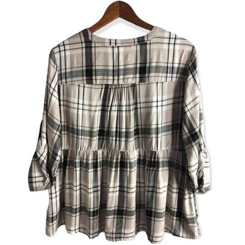 Torrid  Plaid Metallic Babydoll Twill Button Front Top