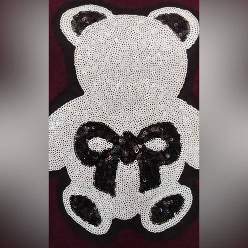 Modcloth NEW  Black & White Sequin Teddy Bear Burgundy Sweatshirt Size Medium