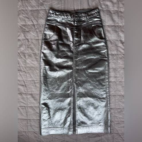 Pilcro RARE  Silver Metallic Denim Structured Column Midi Skirt - 2