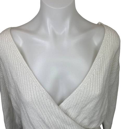 The Moon  & Madison White Cotton Wrap Plunge V-neck Knit Cut-out Sweater Top Size S