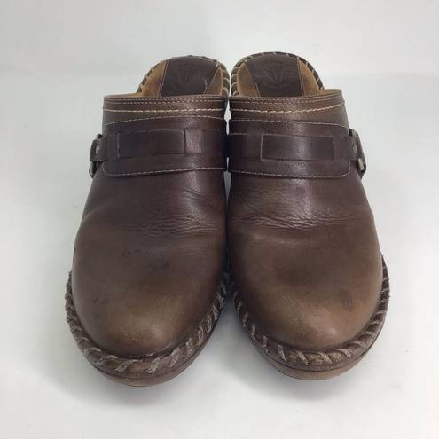 Frye  Womens Mule Shoes Brown Wedge Heels Studded Round Toe Slip Ons 10 M