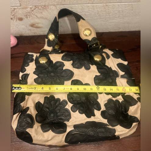 Big Buddha  Nude & Black Mixed Media Leather Flower Tote Bag