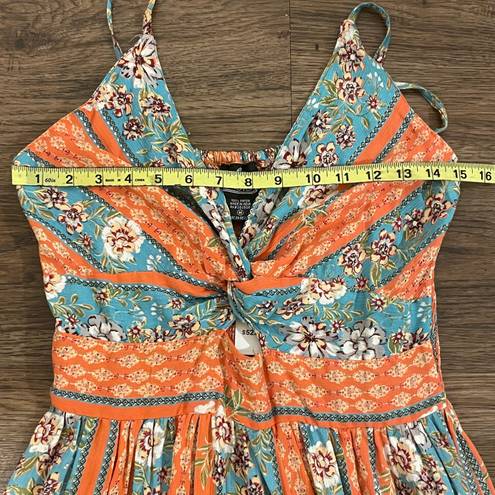 Angie NWT  Boho Knot Front Printed Maxi Dress Blue Orange Size Medium