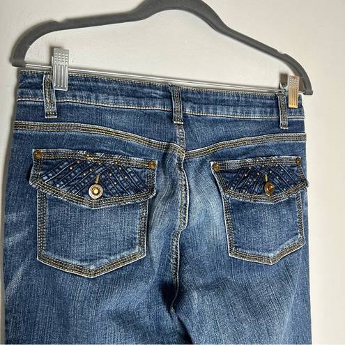 Cache  Rhinestone Studded Flare Leg Jeans Size 6