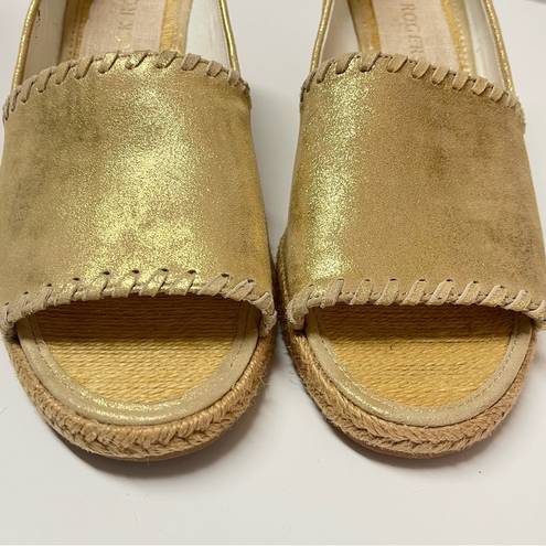 Jack Rogers Metallic Gold Canvas Palmer Espadrille Ripe Heel Wedge Size 9.5