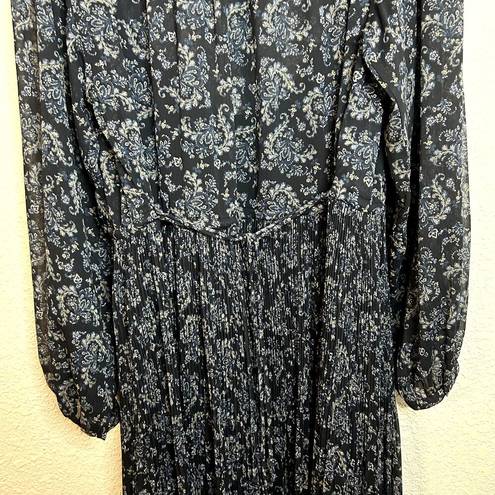 Uniqlo Uniqulo Printed Chiffon Pleated Long Sleeve Dress Womens Size Large Blue NWT NEW