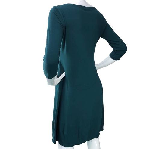 Eileen Fisher  Size XS Fit and Flare Dress Teal Jersey Knit Stretch 3/4 Sleeve