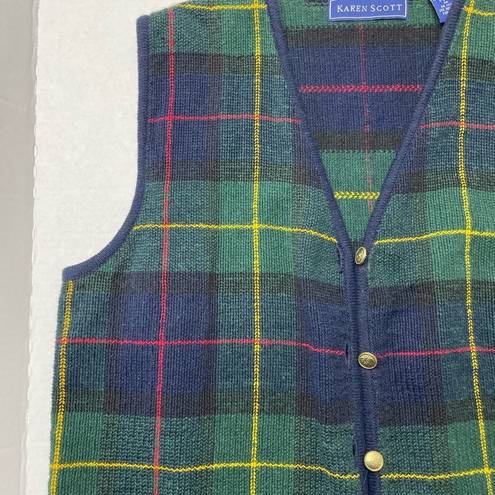 Karen Scott  Ramie Cotton Academia Plaid Knit Vest